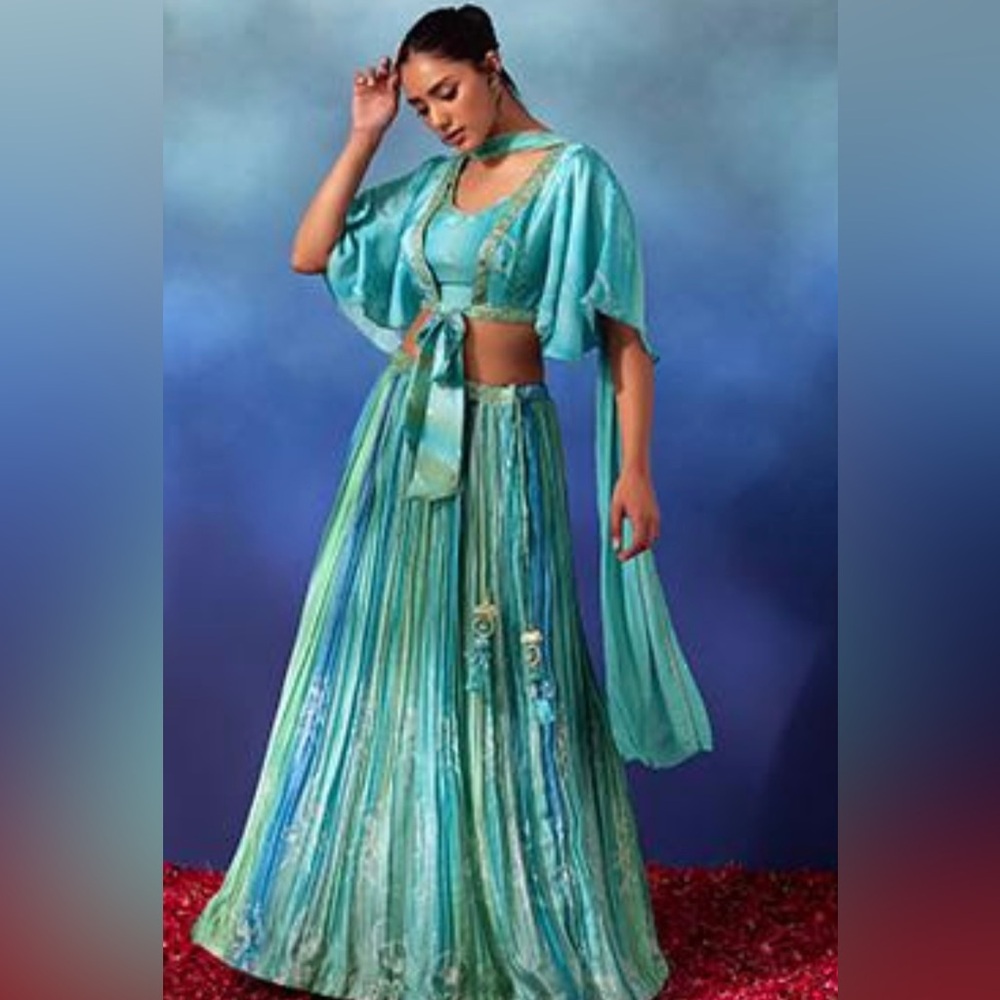 Aqua blue Lehenga with choker dupatta